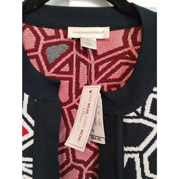 NWT‎ Christopher & Banks Navy blue abstract print open cardigan - Picture 3 of 6